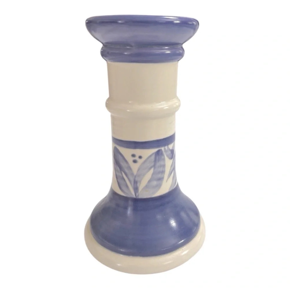 Pfaltzgraff Villa Flora Candlestick Holder, Vintage Blue Pfaltzgraff